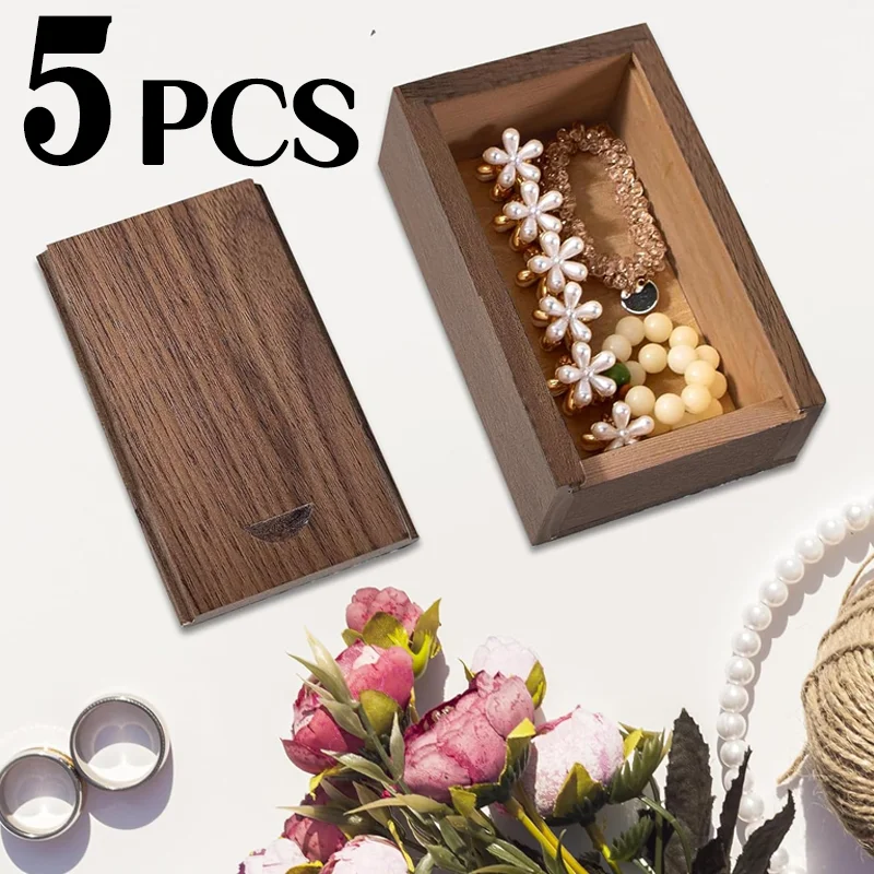 5PCS Unfinished Storage Boxs Solid Natural Wooden With Sliding Top For Necklace Ring Gift Blank Box USB Decorative Gift Case Box