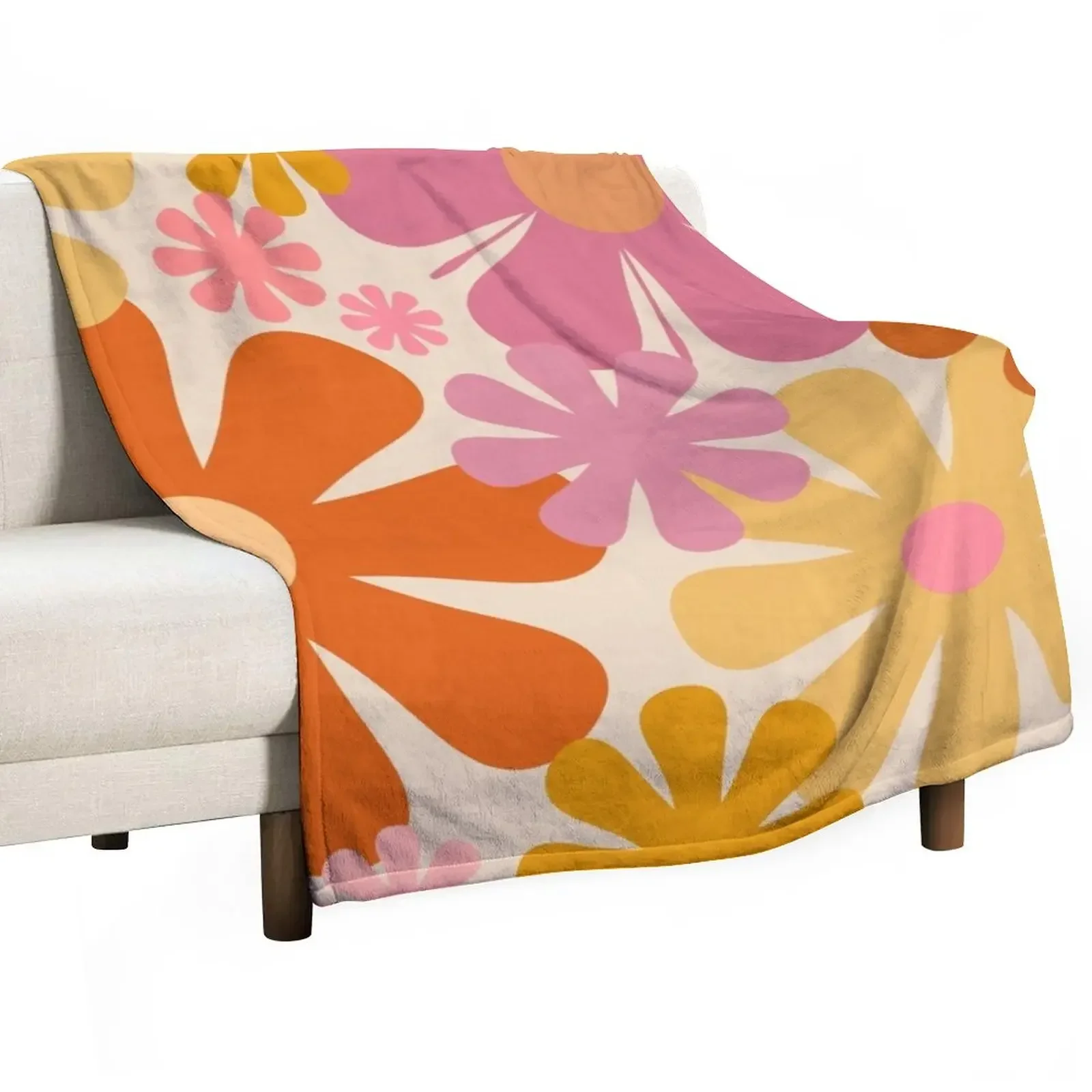 

Retro 60s 70s Flowers - Vintage Style Floral Pattern in Thulian Pink, Orange, Mustard, and Cream Throw Blanket Kid'S Blankets
