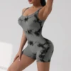 1PCS Tie Die Beautiful Back Yoga Suit Stretch Butt-Lifting Sports Jumpsuit Breathable Threaded Women Bodysuit without Pad