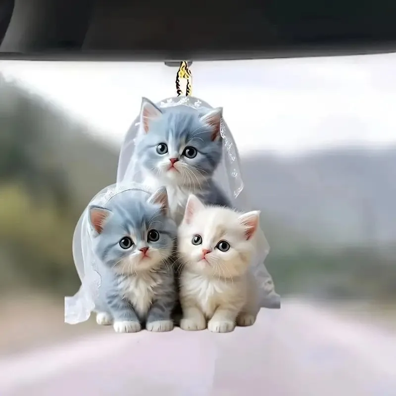 2D Flat Acrylic Cat Hanging Pendant Wind Chime Cute Cat Pendant Home Garden Decoration Car Rearview Mirror Pendant
