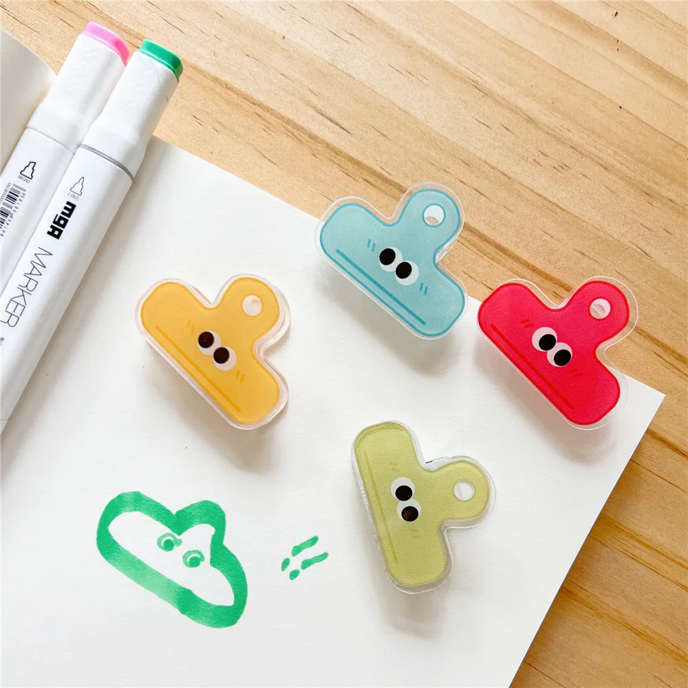 4pcs Cartoon Original Transparent Stationery Clip Acrylic Storage Clip Cute Student Long Tail Folder School Office Supplies