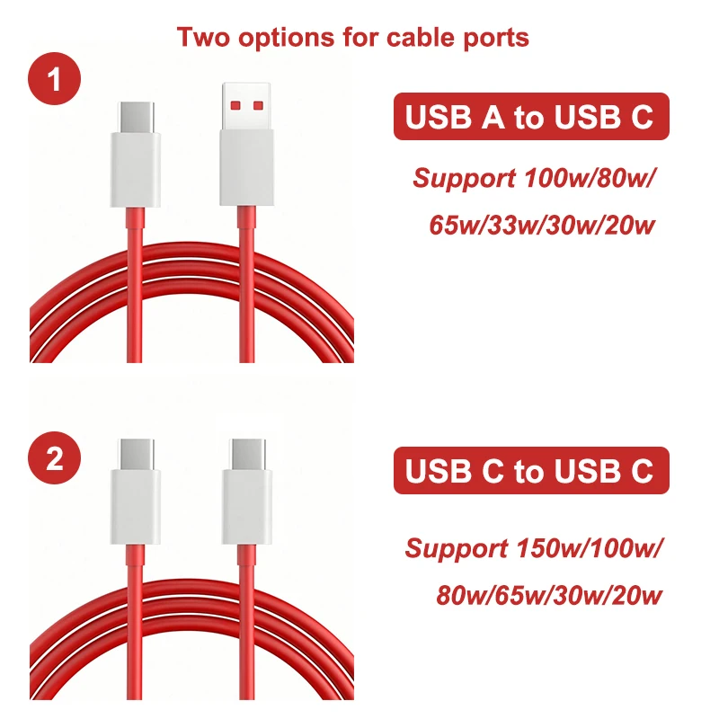 High-Speed OnePlus USB Type-C Charger Cable - 100W/80W/65W Warp Supervooc Original Data Cord