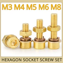 

M3 M4 M6 M8 Four-in-one Brass Bolt Flat Gasket Spring Washer Nut Screws Cup Head Copper Hexagon Socket Screw Combination Set