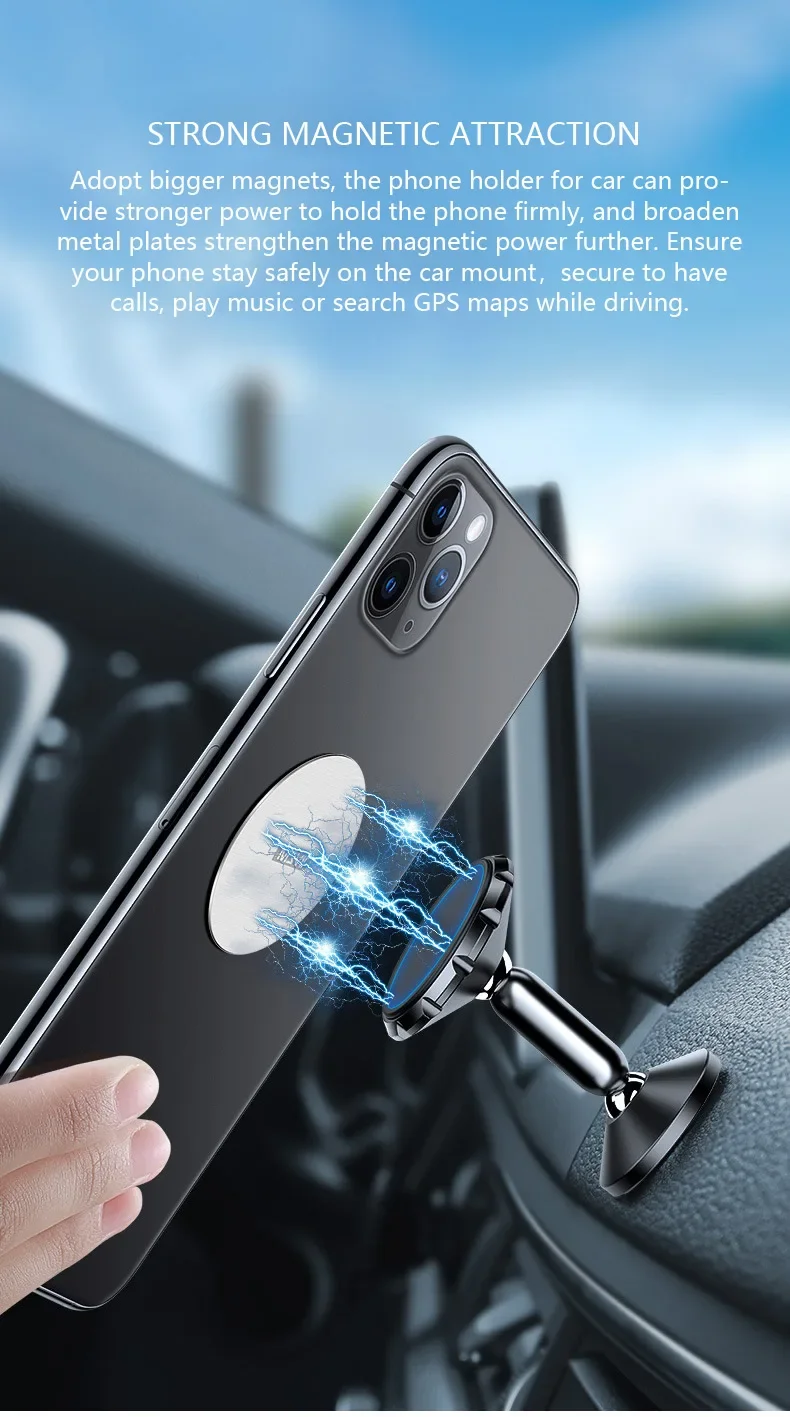 360 Grad drehbarer magnetischer Telefonhalter aus Zinklegierung, Autohalterung, universeller Handyhalter für alle Handys – Detail 4