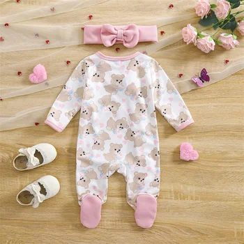 Toddler Girls 2-Piece Set Floral Print Ruffle Sleeve Top and Leggings Outfit with Matching Bow Headband Spring Clothes 3