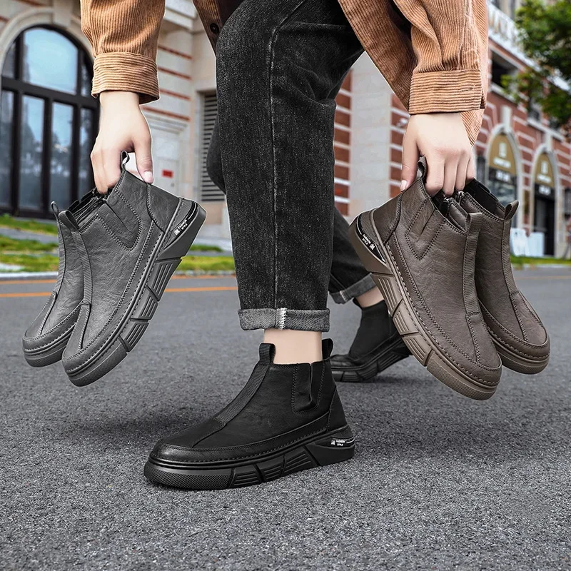 Men's Shoes New Men's Brand Designer Boots British Style High Top Casual Sport Shoes Male Thick Sole Vulcanized