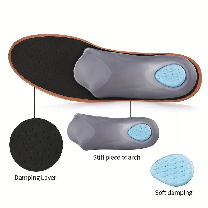 1Pair Leather Orthopedic Insoles Arch Support Insole Flat Feet Plantar Fasciitis Shoe Pads for Sport Insoles, Height Increase Insoles