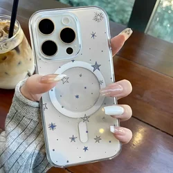 Blue Little Star Magsafe Magnetic Phone Case with Wireless Charging Support - Clear Cover - Samsung S23 (T9513)