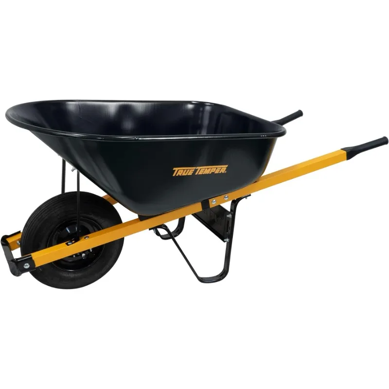 

True Temper R6STPTEC 6 Cu. Ft Tray Wheelbarrow with Steel Handles, Black folding trolley cart