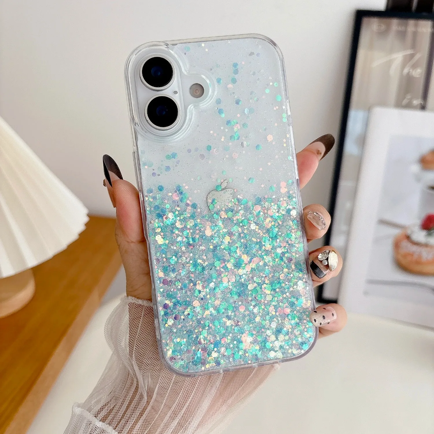 Night Glowing Luminous Glitter Silicone Phone Case with Neon Transparent Sequins Cover