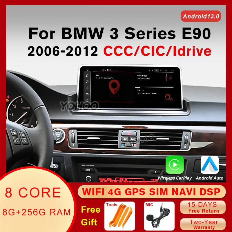 

10.25'' 8G+256G Wireless CarPlay Android Auto For BMW 3 Series E90 E91 CCC CIC Idrive Car Radio Multimedia Player 1920*720 DSP