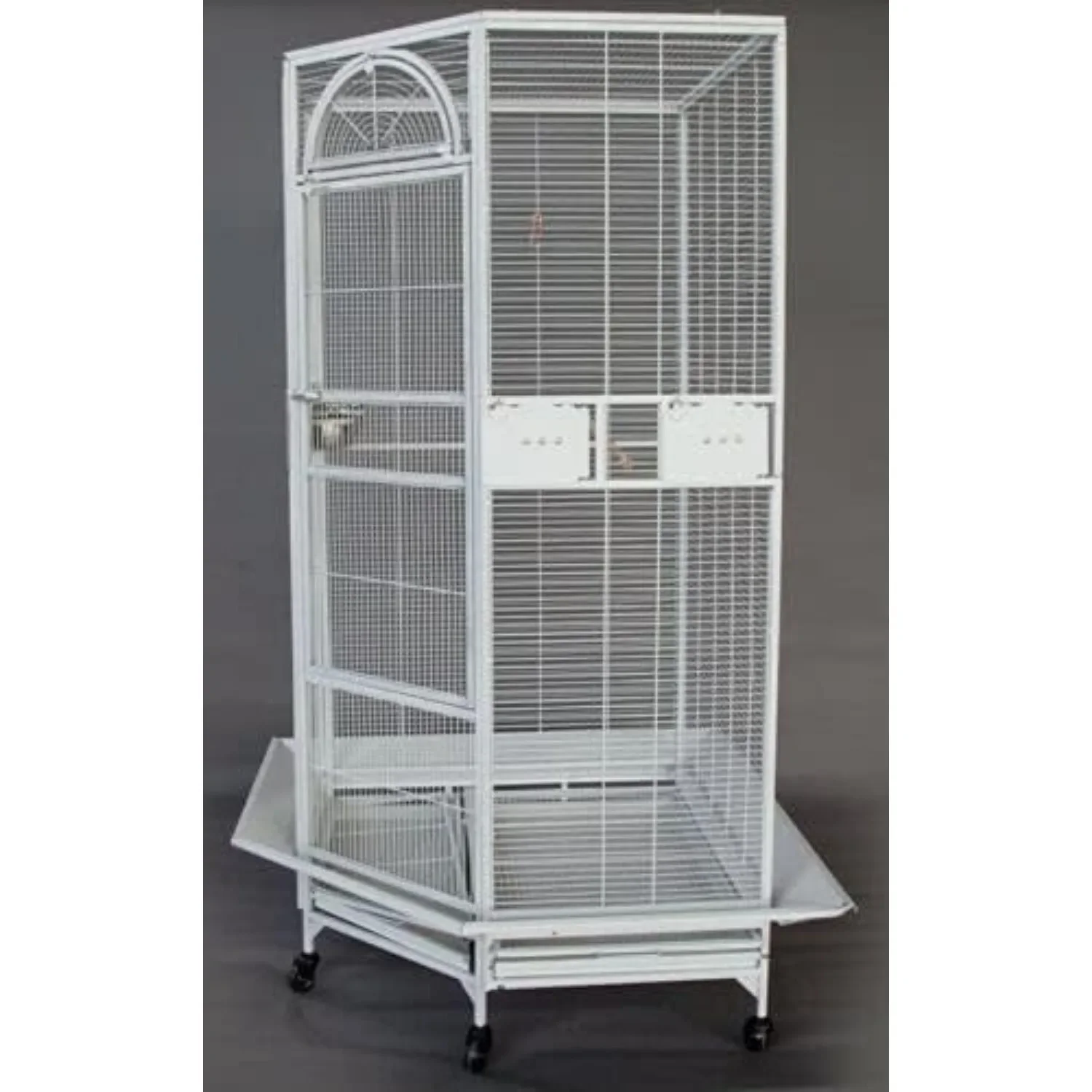X-Large Corner Parrot Bird Flight Breeding Wrought Iron Rolling Home Cage Solid Plated Feeder Doors with Around Metal Seed Guard
