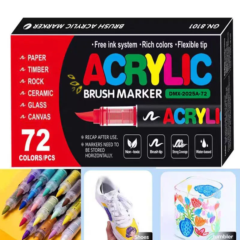 72 Colors Acrylic Paint Markers Soft Brush Tip Set Paint Pens for Wood Fabric Canvas Glass Rock Painting