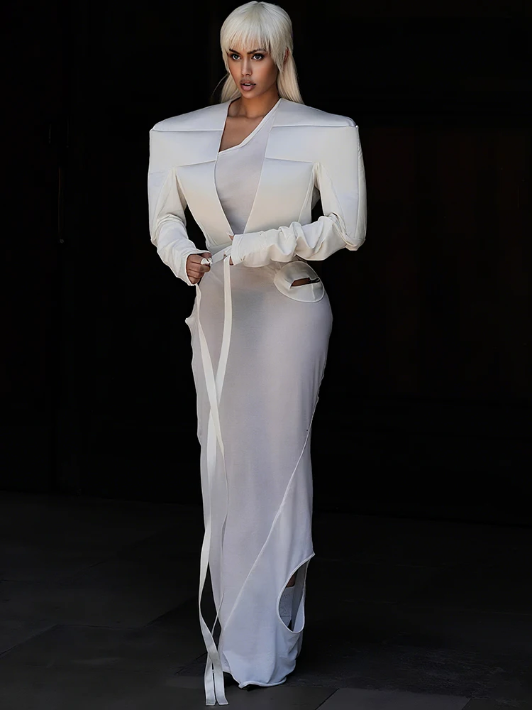 Nibber Autumn Patchwork Crop Jacket Women Hipster Cross Bandage Open Stitch Extra Long Sleeve Streetwear Solid Fashion Wild Coat