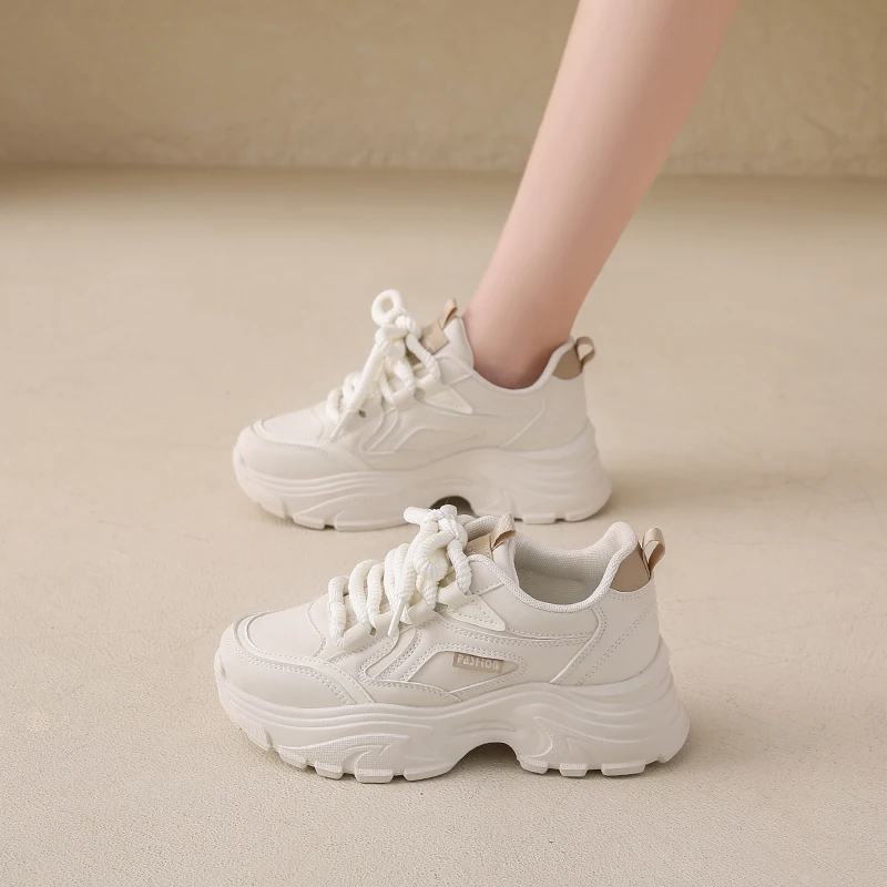 CRLAYDK Chunky Sneakers for Women Fashion Platform Leather Casual Dad Shoes Wedge Walking Sport Workout Tennis for Ladies 3