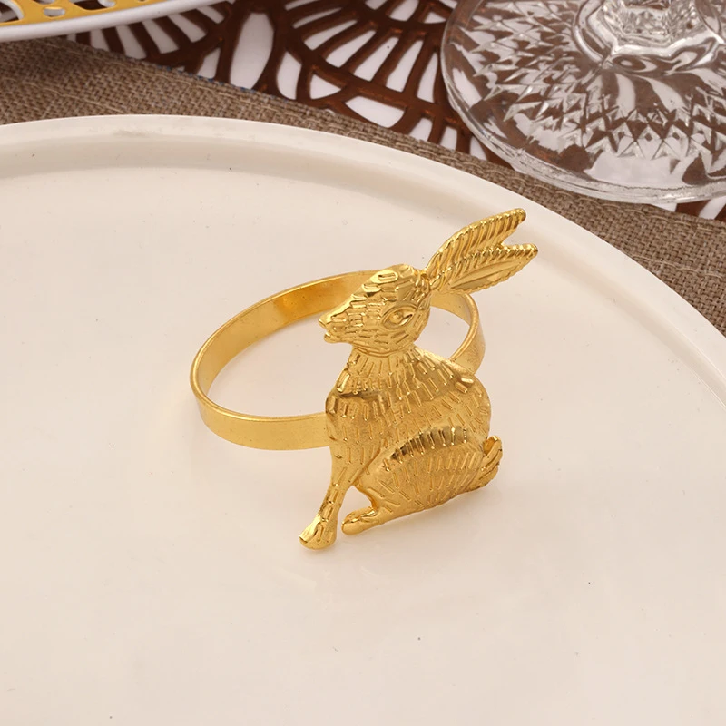 2Pcs Easter Rabbit Napkin Rings Cute Metal Bunny Shape Napkins Buckle Holder for Happy Easter Party Home Dinner Table Decor