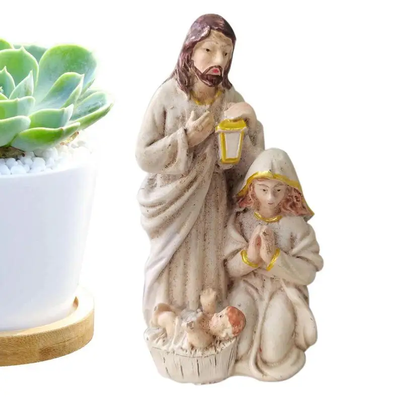 Mini Nativity Scene Statue Resin Holy Family Statue Tabletop Scenes Catholic Figurine Handicrafts Sculpture for Christmas Decor