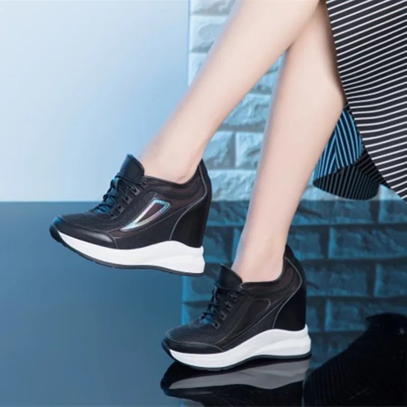 Womens lady Mesh Holes Breathable Sneaker Shoes Sports Hidden Heel Sliver Pumps 