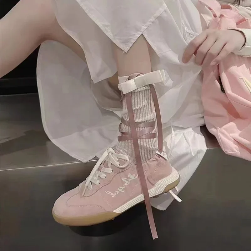 Designer Women Lolita Sneaker Sports Cartoon Patchwork White Shoes Brand Breathable Thick Heels Sneakers Casual Running Platform