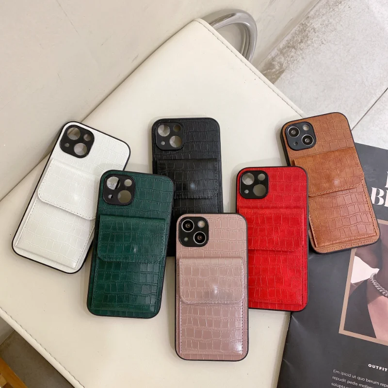 

Soild Color Leather Card Pocket Rear Cover Mobile Phone Case with Holder for iPhone 14 13 12 11 ProMax X XR XS Max 7 8 Plus 6 6S
