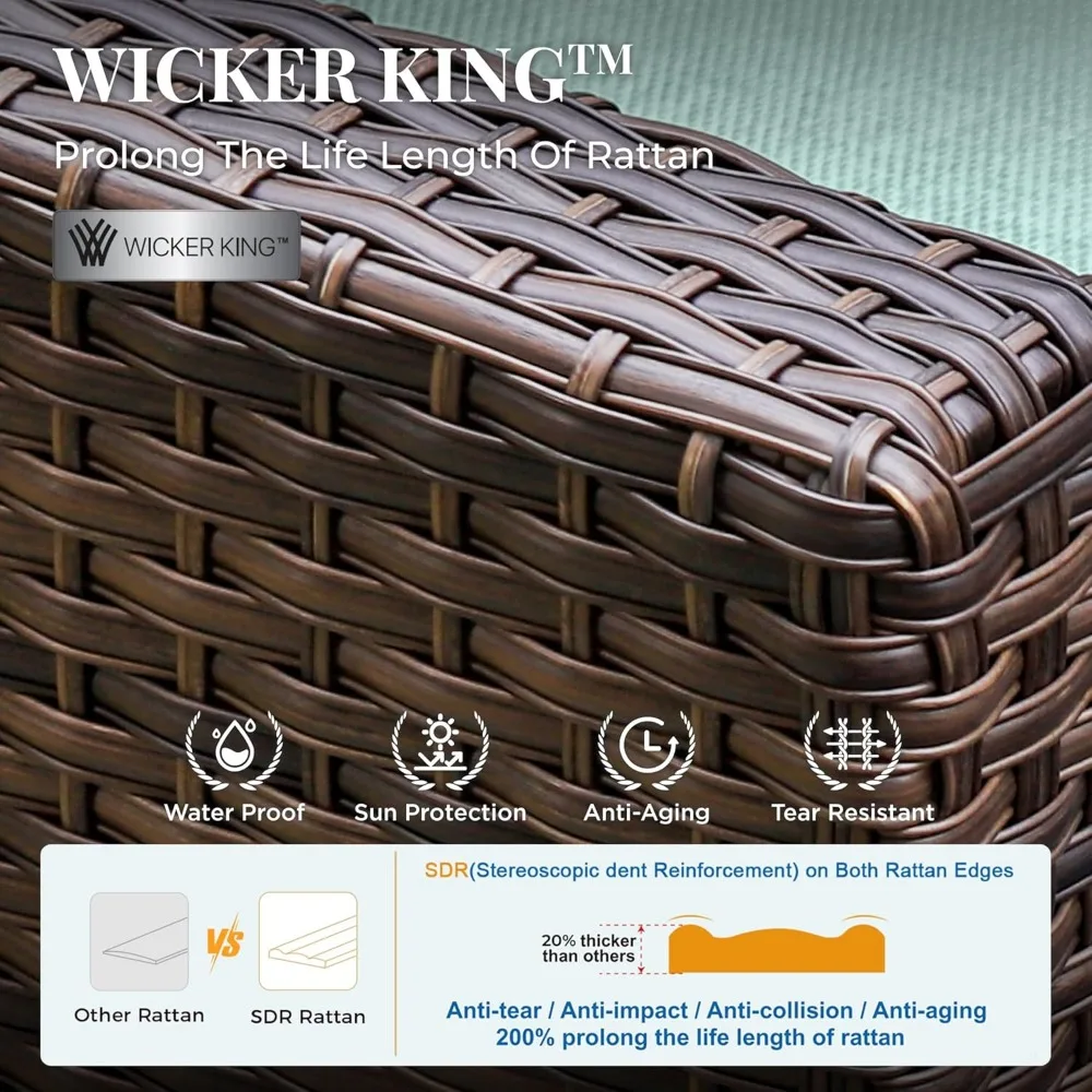 Swivel Glider Patio Furniture Set, 8 Pcs Wicker Rattan Outdoor Conversation Set, Garden Sofas 3