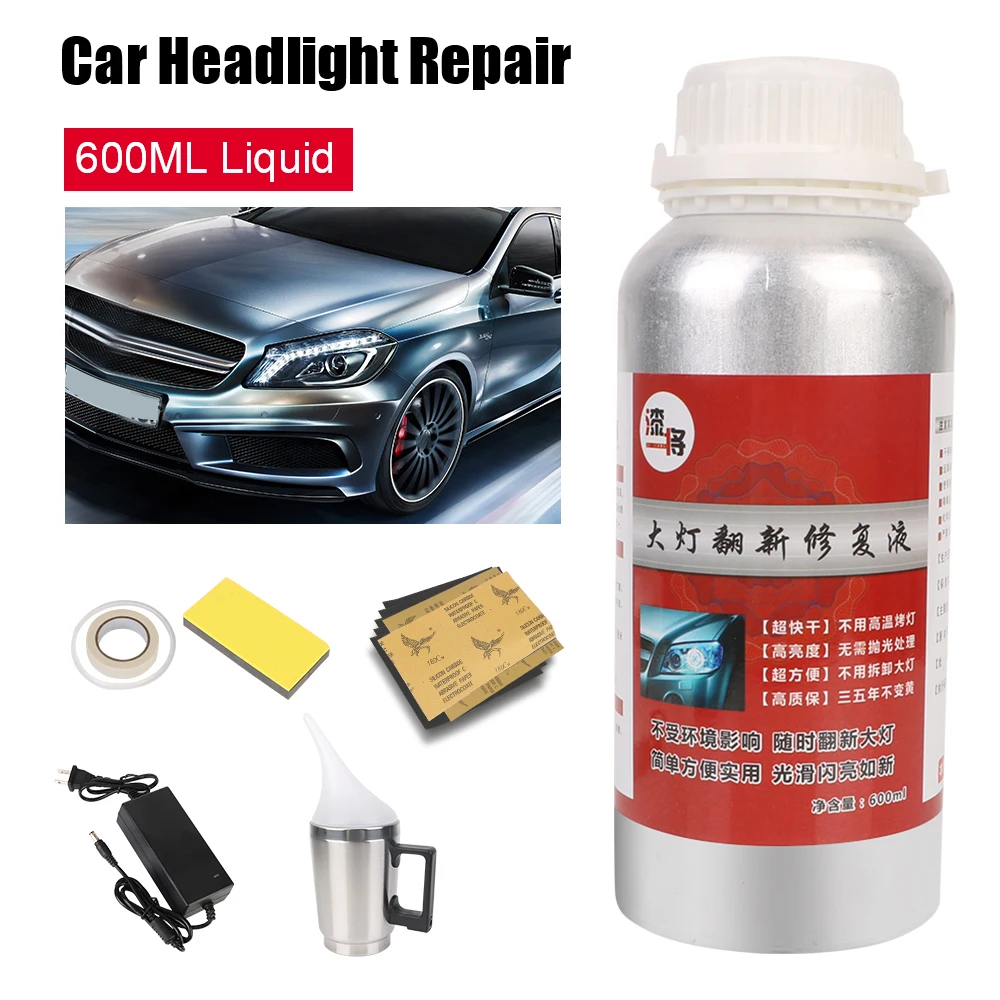 

6pcs Sanding Paper Car Headlight Renovation 600ml Liquid Lamp Restoration Agent Hydrophobic Scratch Polishing Coat Refurbishmen