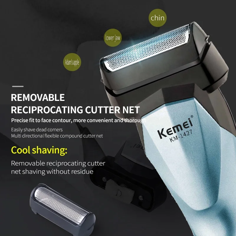 Kemei 1427 3-in-1 Multifunctional Men Electric Reciprocating Shaver Hair Trimmer Rechargeable Hair Clipper Nose Ear Hair Trimmer 3
