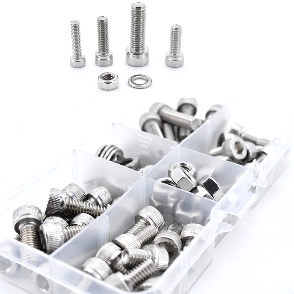 M2 M3 M4 M5 M6 DIN912 304 Stainless Steel Head Hexagon Hex Socket Cap Screw Bicycle Hex Bolts Nuts And Washers Assortment Kit