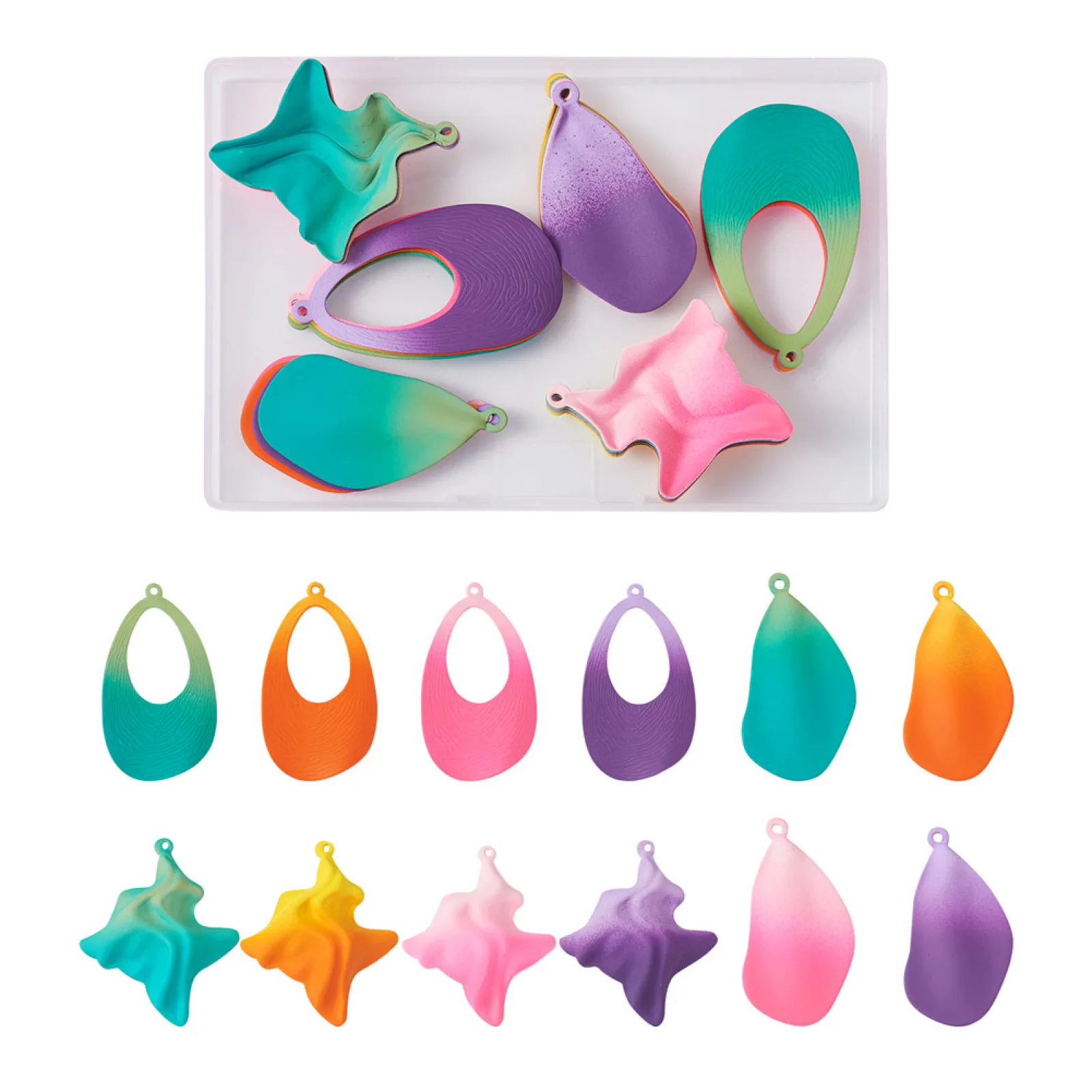 

24Pcs Gradient Spray Painted Iron Pendants Leaf Teardrop Wave Cactus Shape Charms for Women Earrings Necklace Jewelry Making DIY