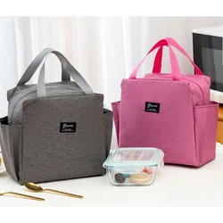 Insulated Canvas Lunch Tote with Double Pockets for Food Storage and Picnics (Grey piece of red)