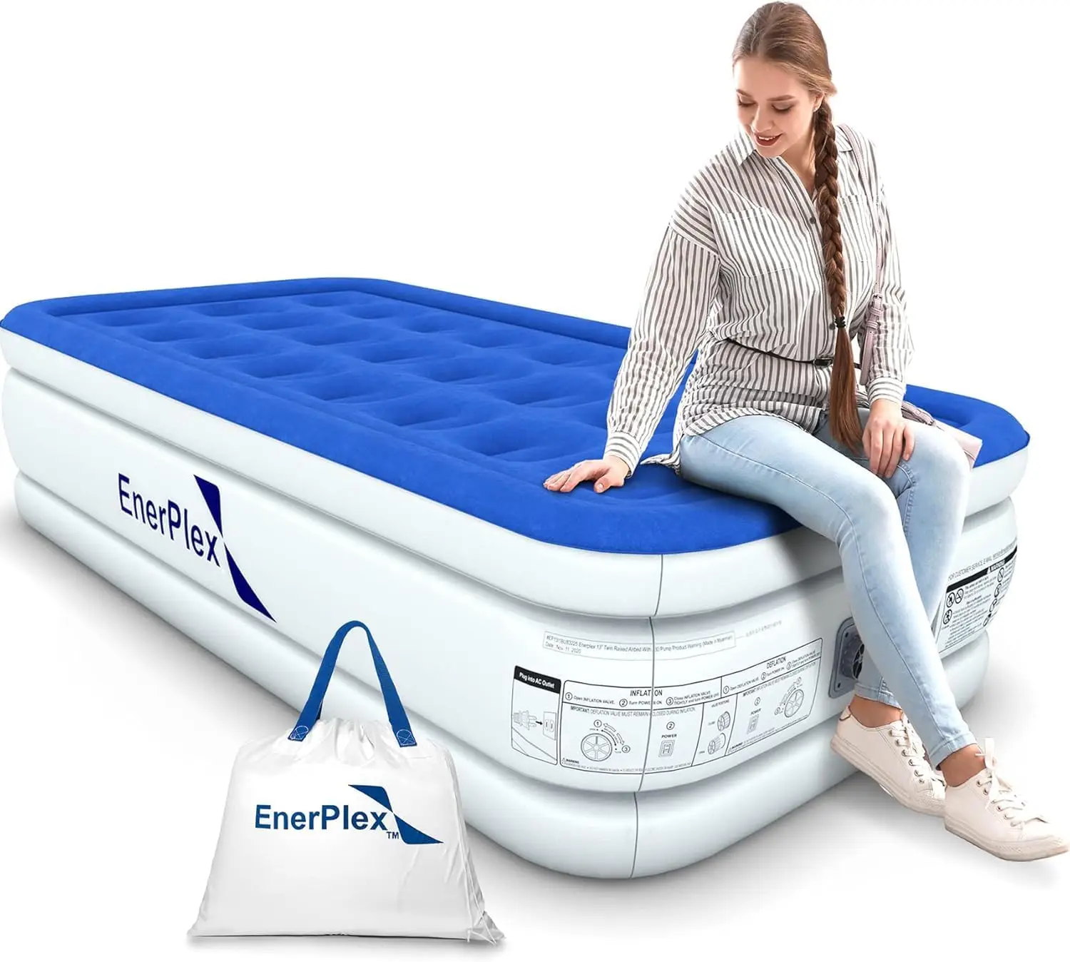 Self-Inflating Air Mattress with Built-in Pump, Portable Travel Bed with Neck Support for Home & Camping