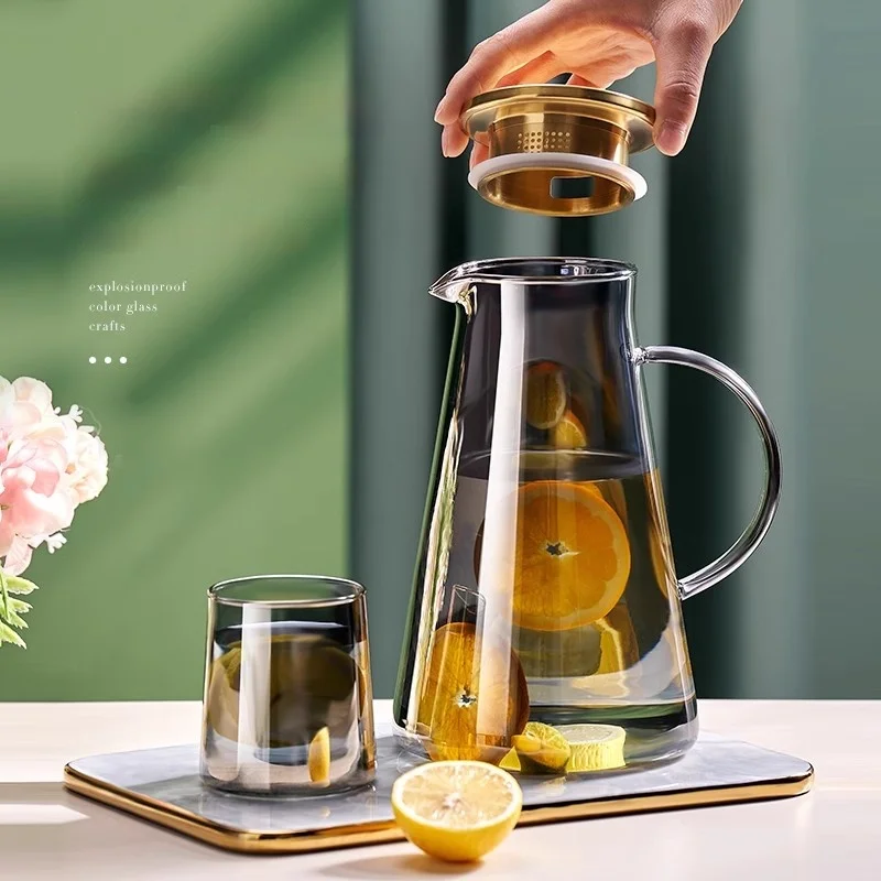GIANXI Household Nordic style Water Bottle Set Large Capacity High Temperature Resistant Glass Kettle Pure Color Juice Glass