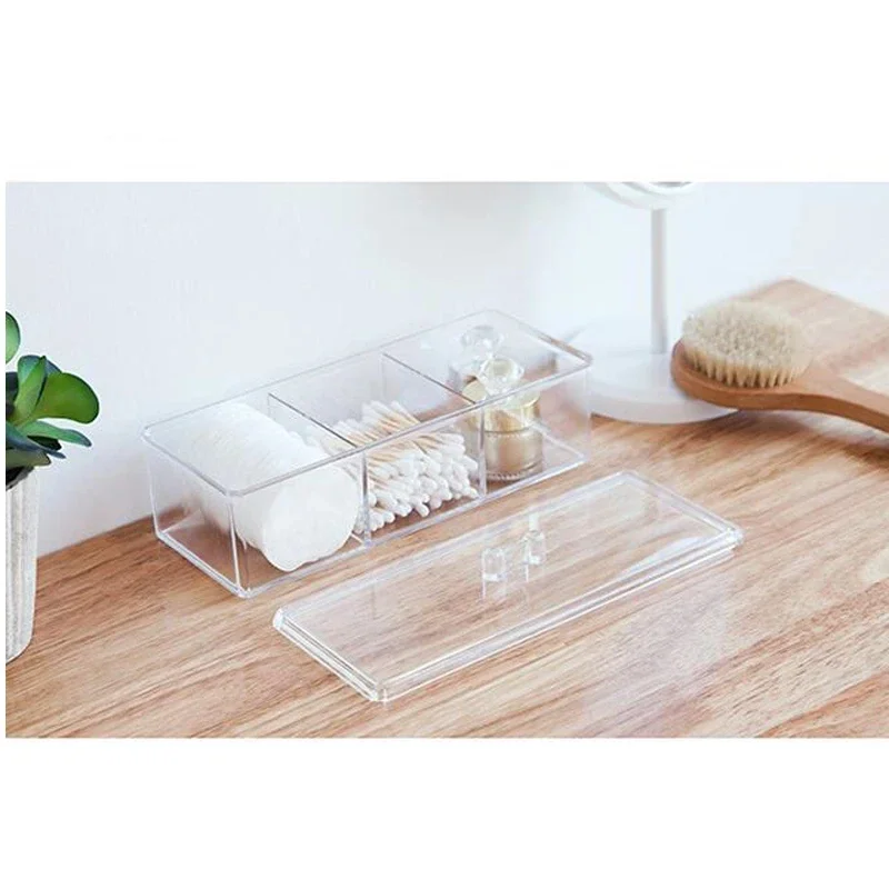 Cosmetic Storage Box Transparent Makeup Organizer Three-color Cotton Swab Cotton Pad Storage Box Desktop Acrylic Material