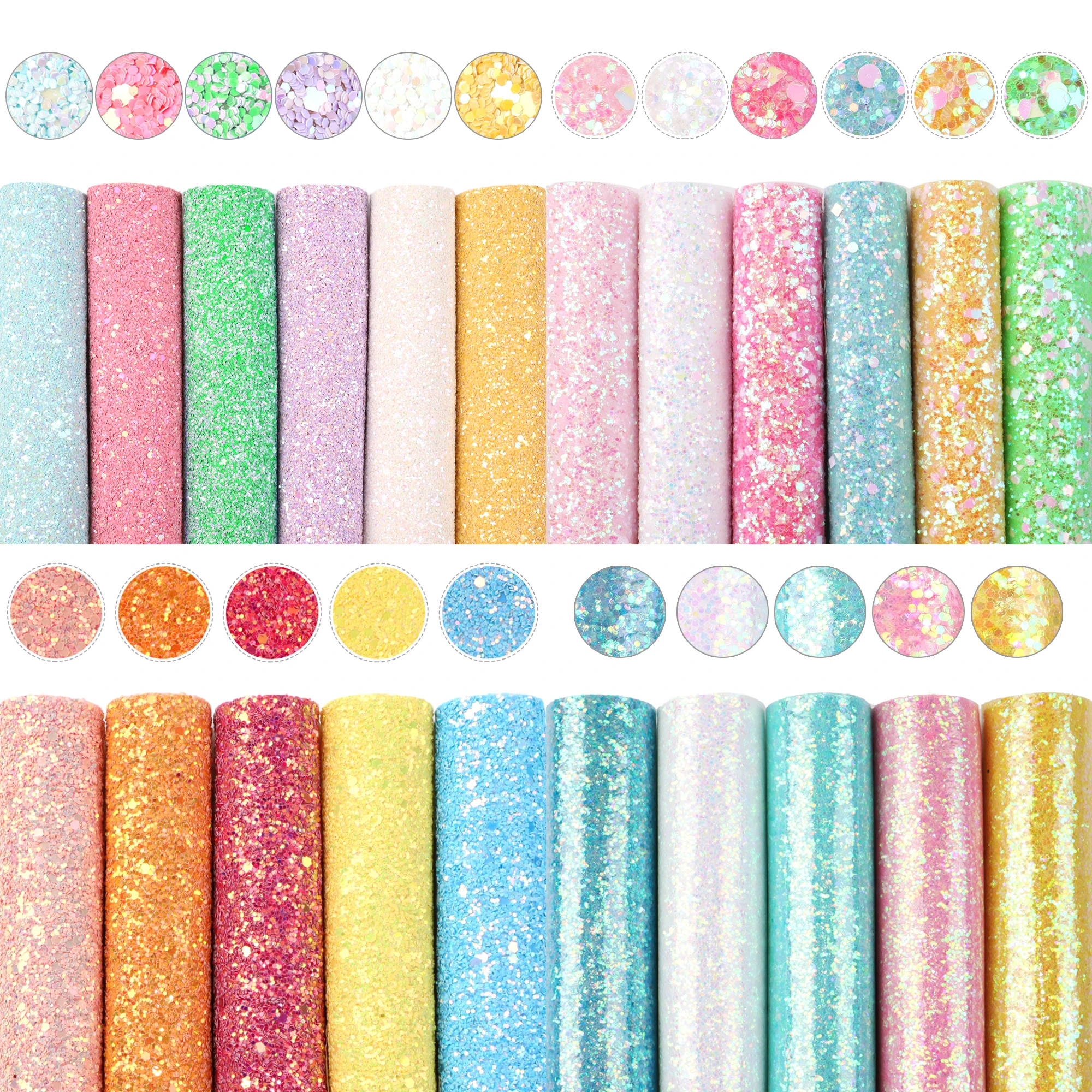 A5 Size Chunky Glitter Sequins Faux Leather Sheets Set Solid Color Synthetic Leather Fabric for DIY Handmade Earrings Bows Craft leather fabric glitter fabric