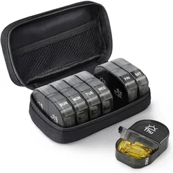 Portable Weekly Pill Organizer with Large Compartments (Black)