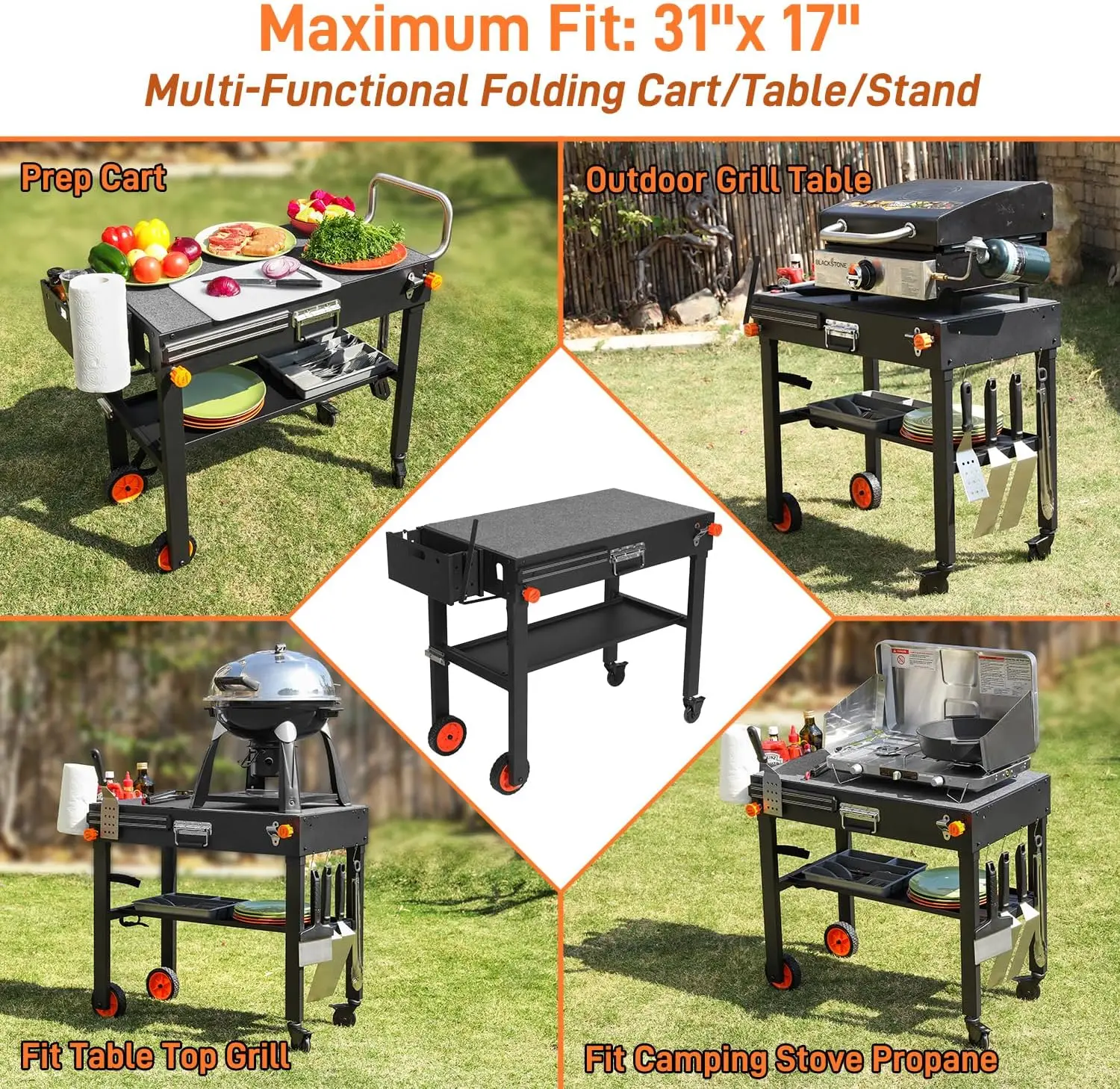 Portable Folding Grill Table with Wheels 4