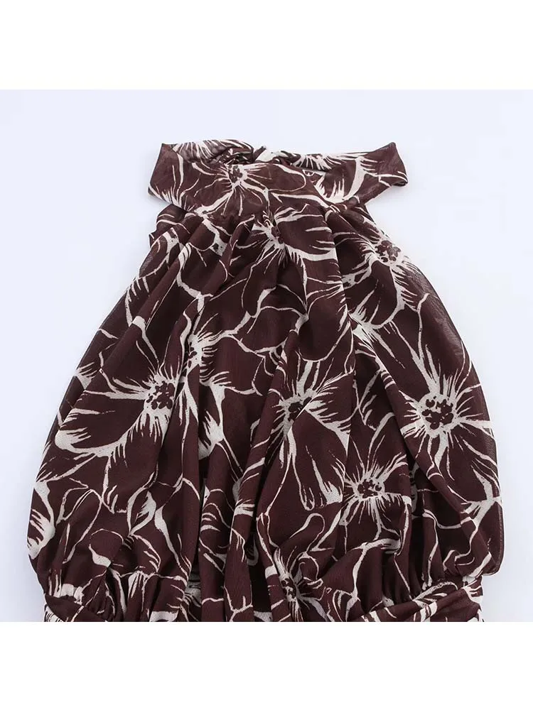 Women Elegant Printing Halter Dress Backless Sexy Tulle Long Dresses Summer 2025 New Fashion Evening Party Dresses ﻿