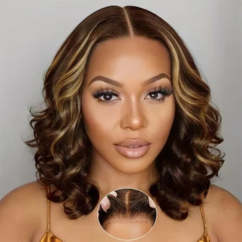 Parrucca per capelli umani al 100% Evidenzia Bob Ricci sciolti rimbalzanti 12 "Densità 250% 5x5 HD Chiusura in pizzo Parrucche senza colla Capelli umani pronti da indossare