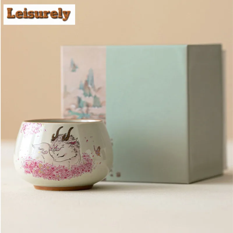 Plant Ash Hand Painted Deer Teacup Zen Tea Bowl Tea Pair Tea-tasting Smelling Cup Chazhan Master Cups Teaware Collection Craft