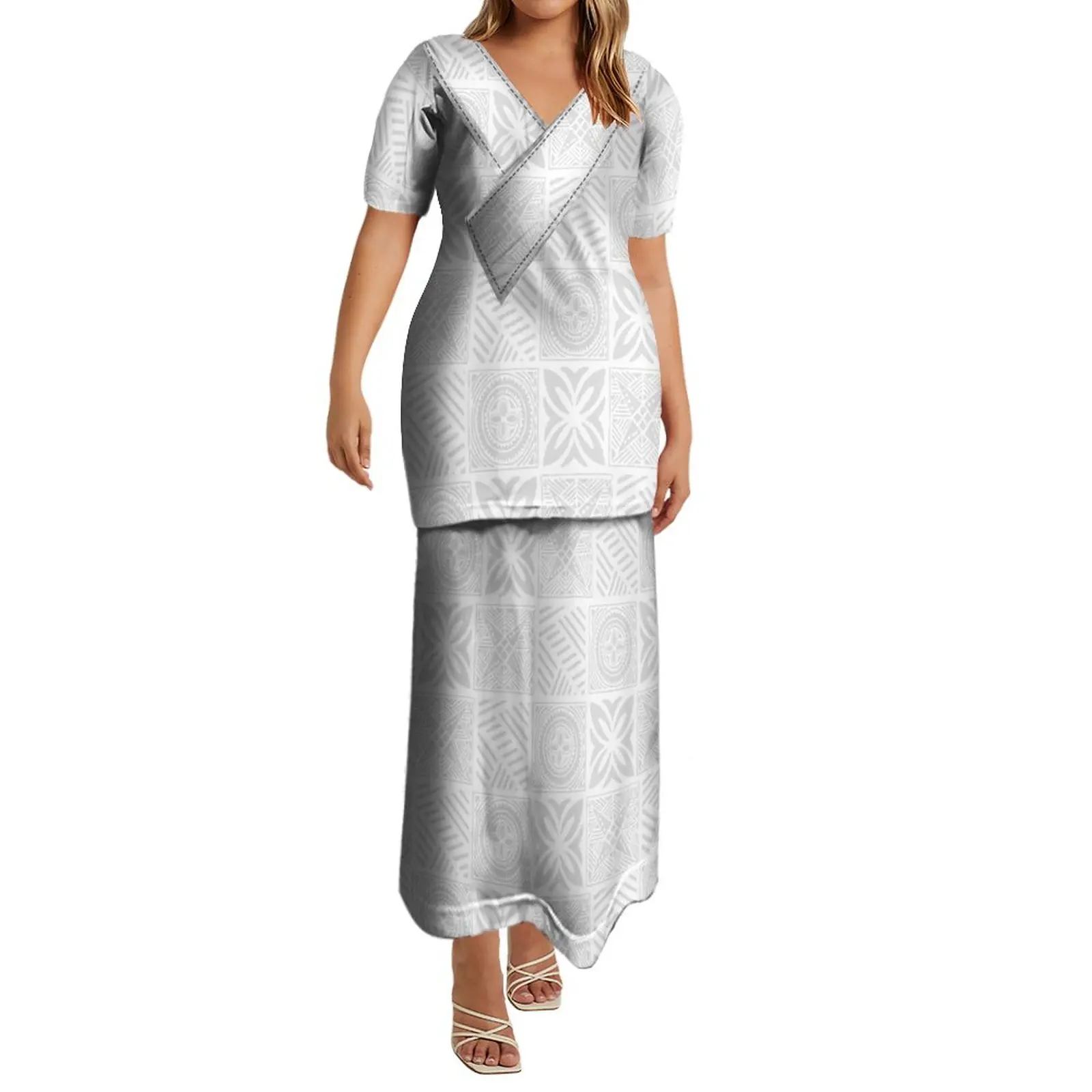

New mother day Custom Y-Neck Samoan Puletasi Sets Polynesian Traditional Dresses Tonga Ladies Two Piece Set Outfits