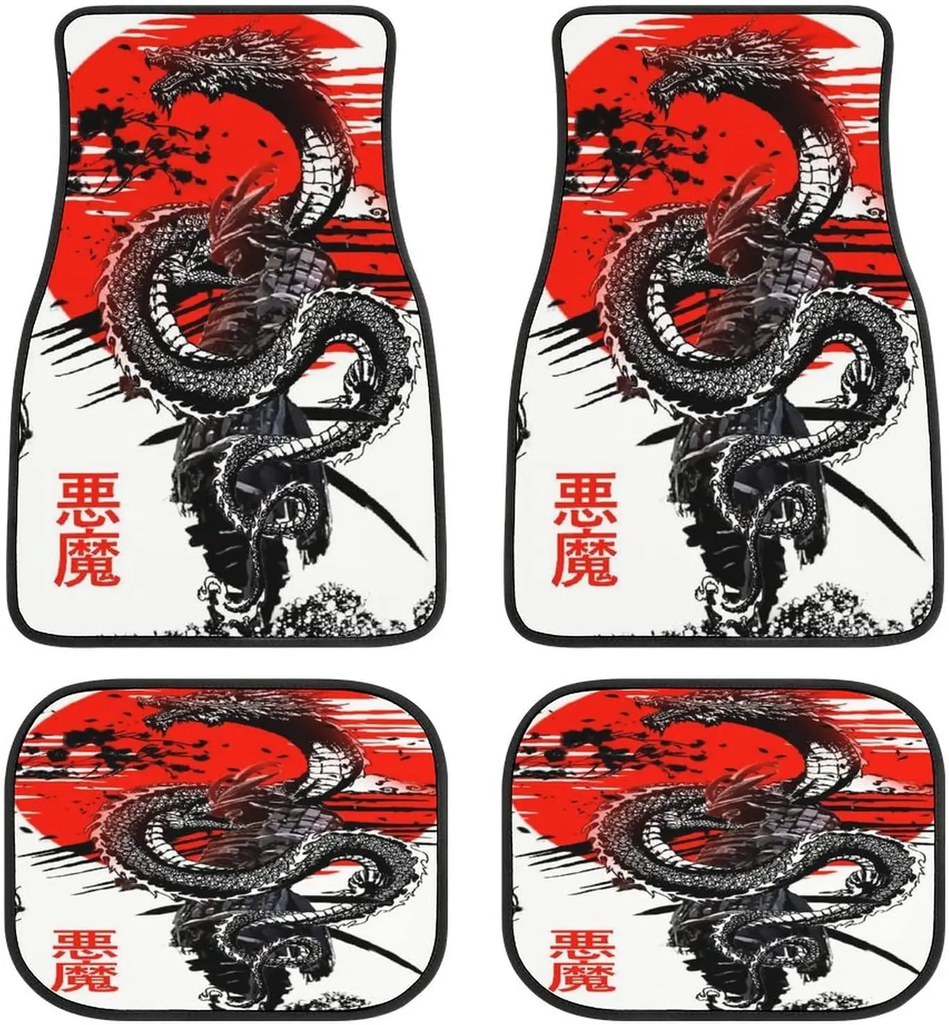 

Samurai Black and White Dragon Car Mats Front&Rear 4-Piece Full Set Carpet Car SUV Truck Floor Mats with Non Slip Back