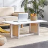 Modern Boho Imitation Rattan Coffee Table for Living Room Minimalist Style Rectangular Solid Wood Coffee Tea Table 5