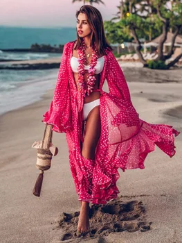 Women Swimsuit Cover Up Sleeve Kaftan Beach Tunic Dress Robe De Plage Solid White Cotton Pareo  High Collar Beachwear 1