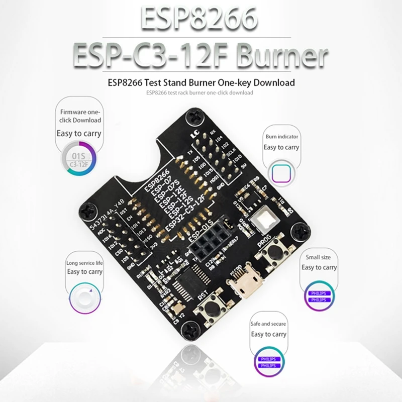 

1 PCS ESP8266 Test Rack Module Programmer Black PCB Support ESP-01 01S 12 ESP32-C3-12F Multi-Function Portable Module