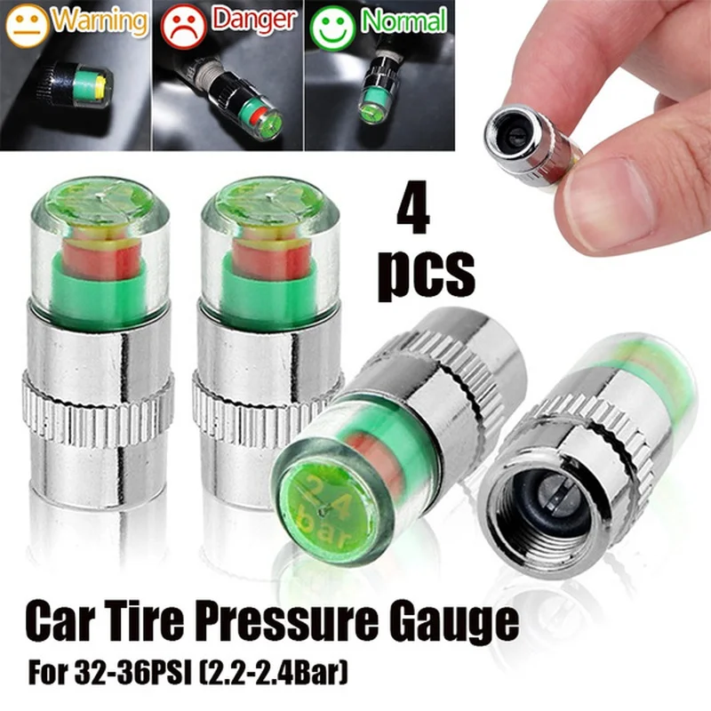 4pcs Car Tire Pressure Gauge Indicator Alert Monitoring Valve Cap