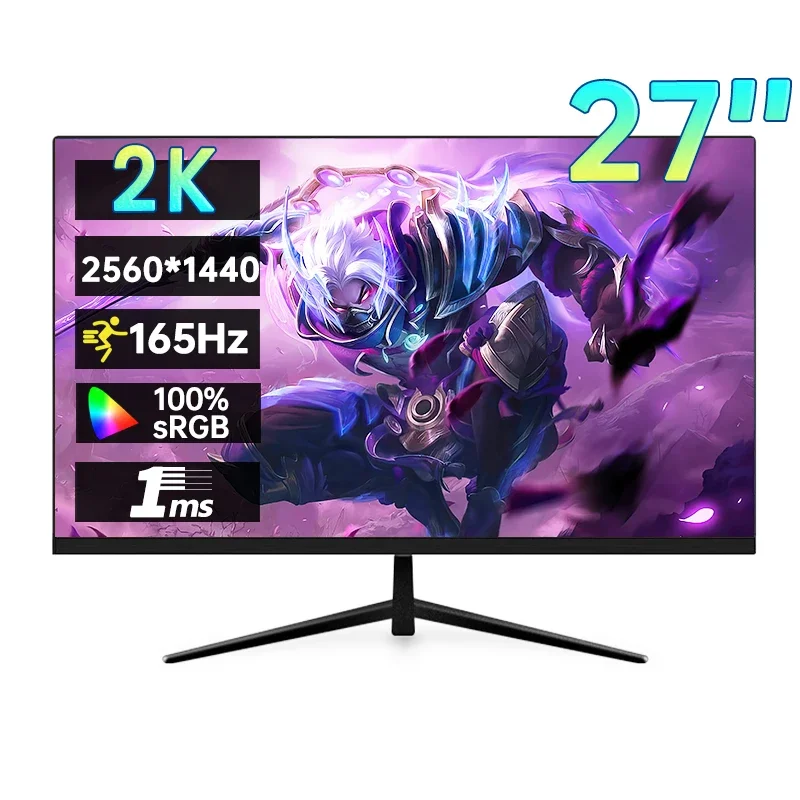 데스크탑 모니터 2560*1440 HDR 100% SRGB 1MS Freesync 게임 컴퓨터 디스플레이, IPS VA 커브드 스트레이트 스크린, HDMI/DP, 27 인치, 2K, 165Hz