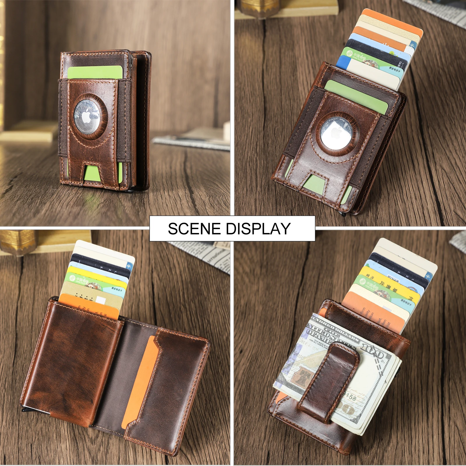 CONTACT'S Genuine Leather Card Holder for Men Short Purse Mini Leather Wallet FRID Anti-Theft Card Bag Airtag Wallets