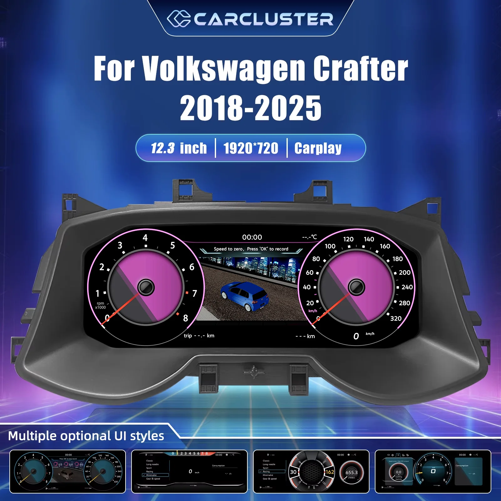Panel de Instrumentos Digital LCD para Volkswagen Crafter 2018-2025, Kit de Actualización de Cabina Virtual, Tacómetro, Velocímetro, Indicador de Combustible, Conexión Plug and Play 1