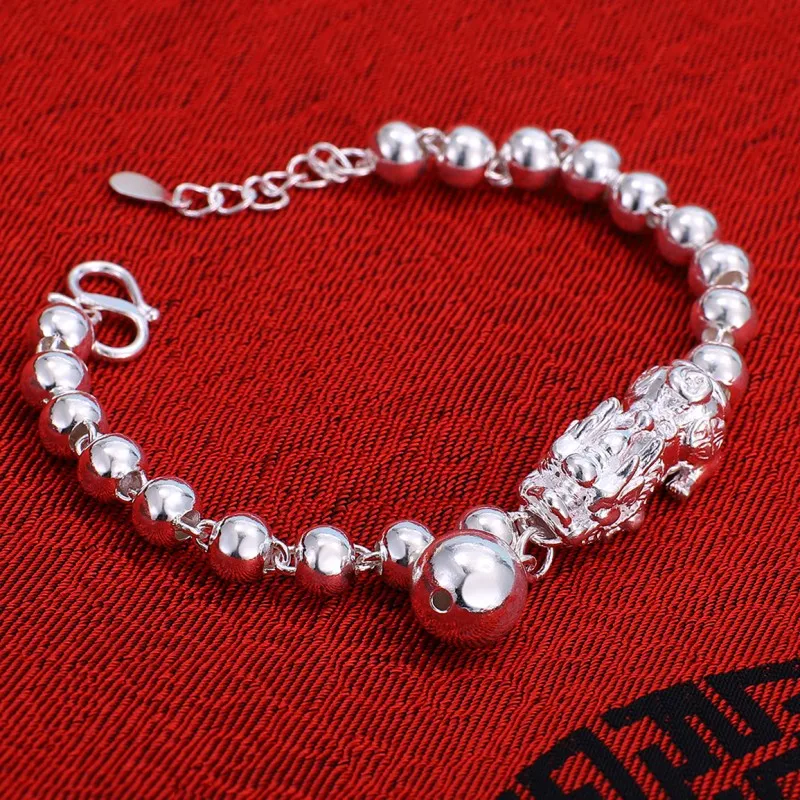 

S990 Pure Silver Ladies Bracelet Lucky Pixiu Couple Bracelet Benming Year Gift Real Silver Bead Men's Bracelet