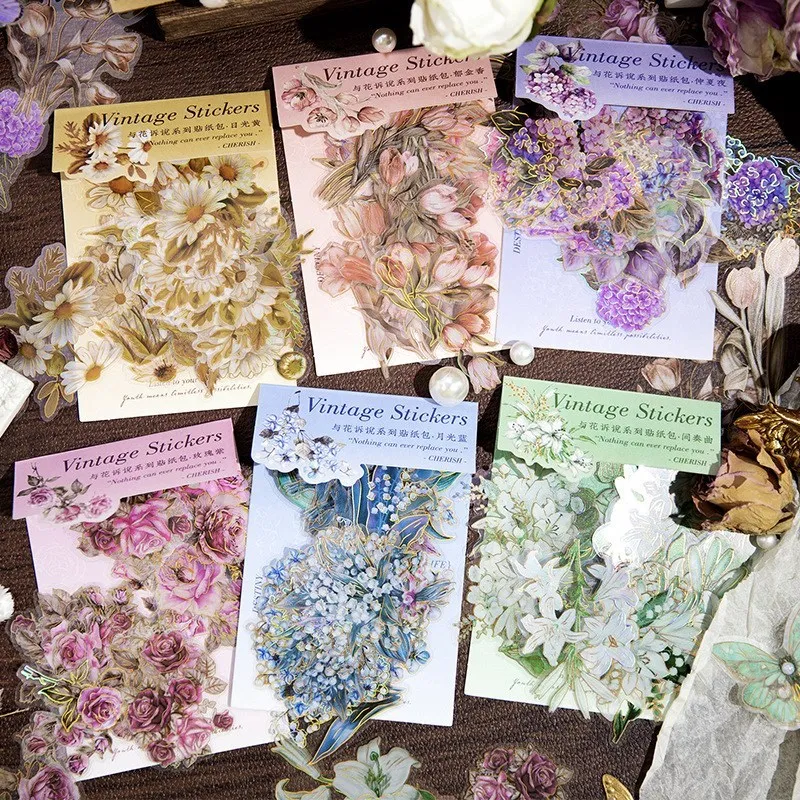 

20 Pcs Flower Sticker set Vintage Stickers For Scrapbooking DIY Art Journaling